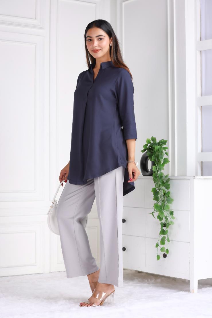 Dark grey rayon flare top [ 100% Rayon, Liva Certified ] - Rayon flare top