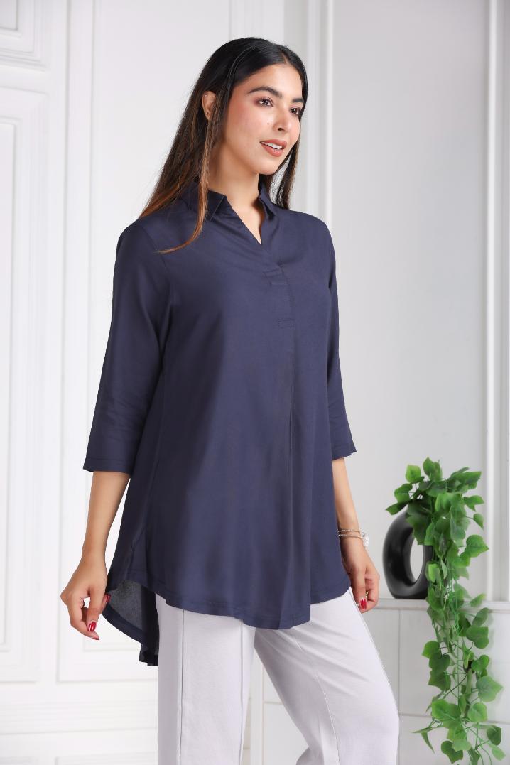 Dark grey rayon flare top [ 100% Rayon, Liva Certified ] - Rayon flare top