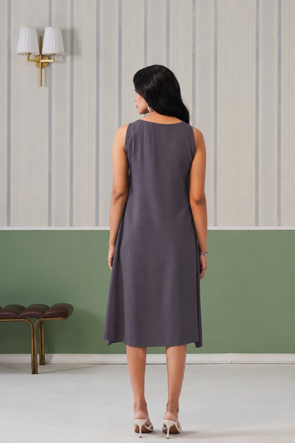 Dark grey rayon line dress with pocket [ Premium 100% Rayon, Liva Certified ] -Rayon line dress with pocket