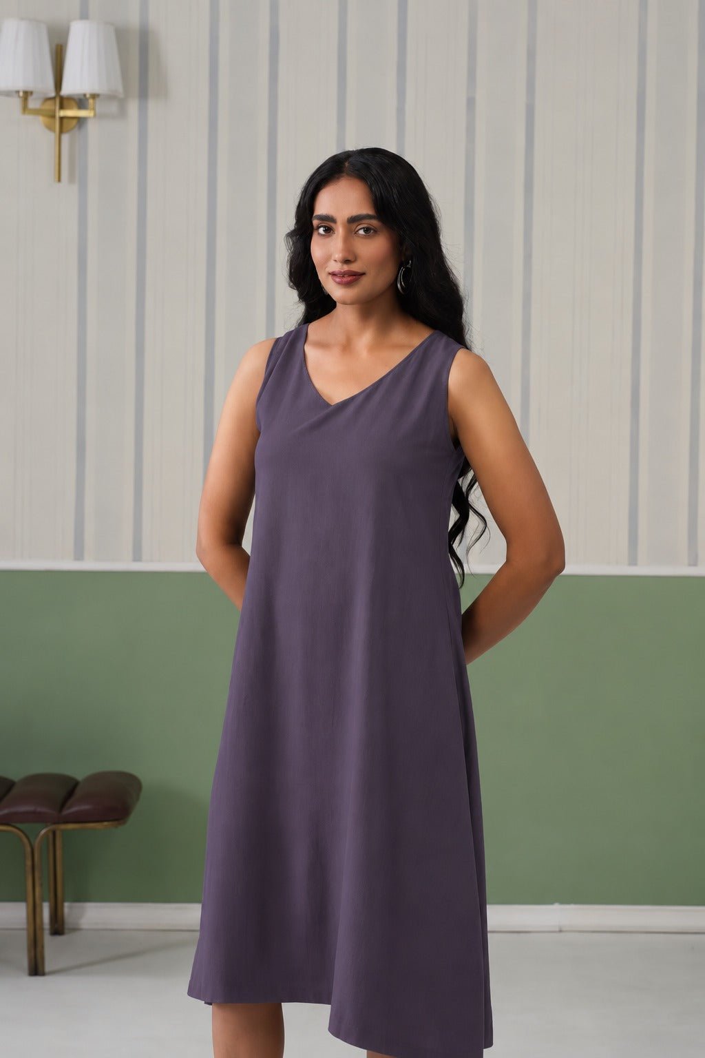 Dark grey rayon line dress with pocket [ Premium 100% Rayon, Liva Certified ] -Rayon line dress with pocket