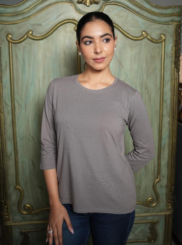 Dark Grey Round Neck Cotton full Sleeve T Shirt - Cotton t shirt