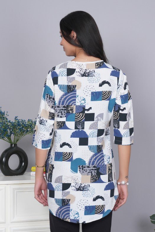 Dark grey v neck printed rayon flare top [100% Rayon] - Printed v neck top