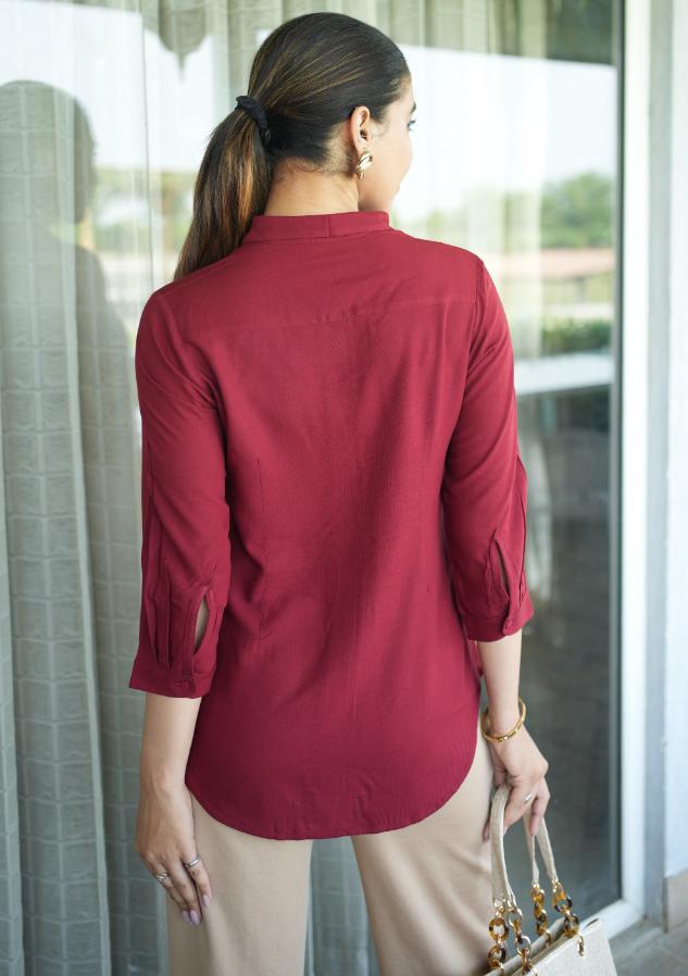 Dark maroon long hemline shirt [ 100% Rayon, Liva Certified ] - Long hemline shirt