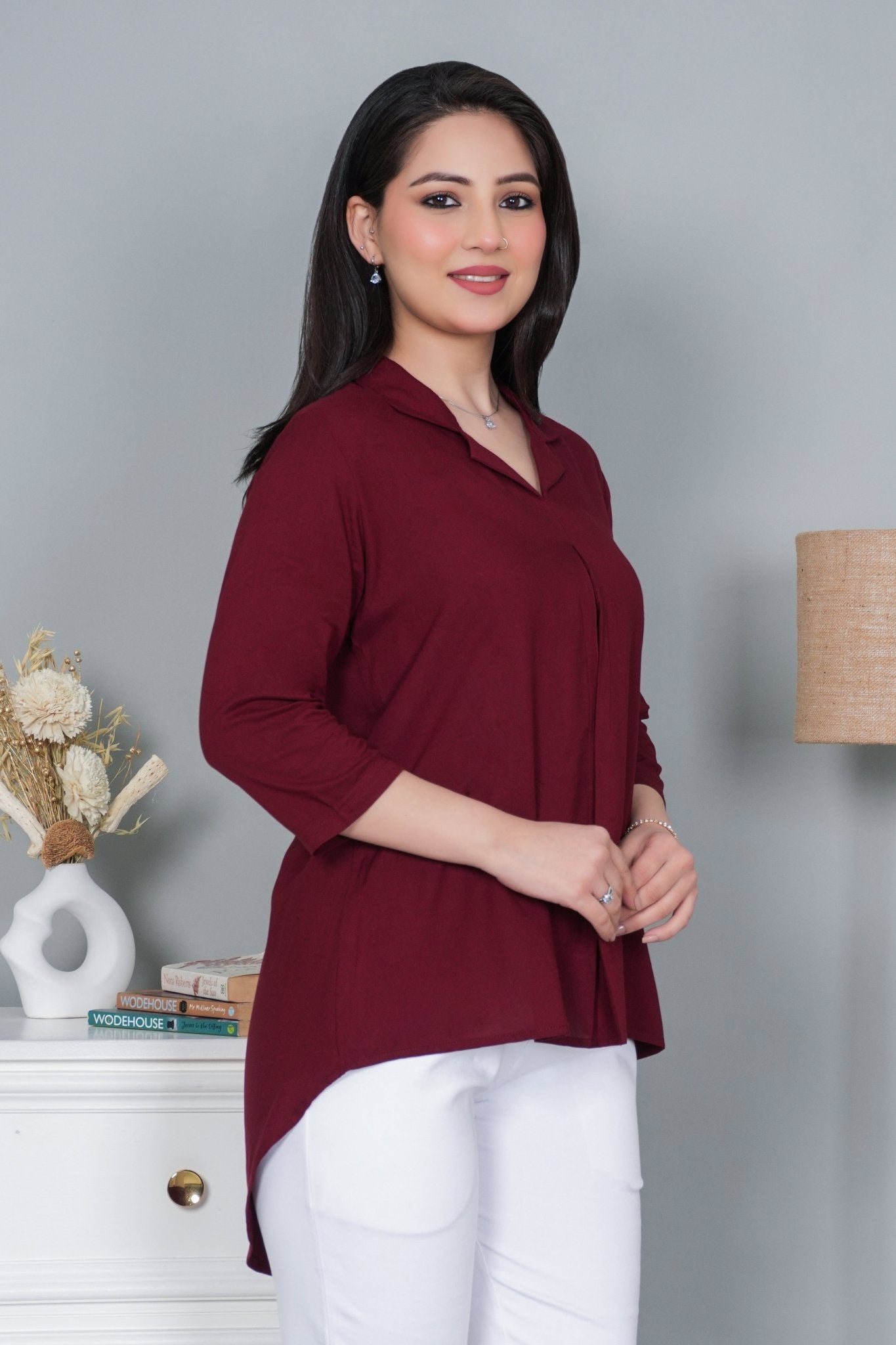 Dark maroon rayon collar top [ Premium 100% Rayon, Liva Certified ] - Rayon collar top