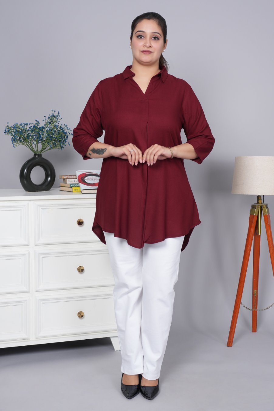 Dark maroon rayon flare top [ 100% Rayon, Liva Certified ] - Rayon flare top