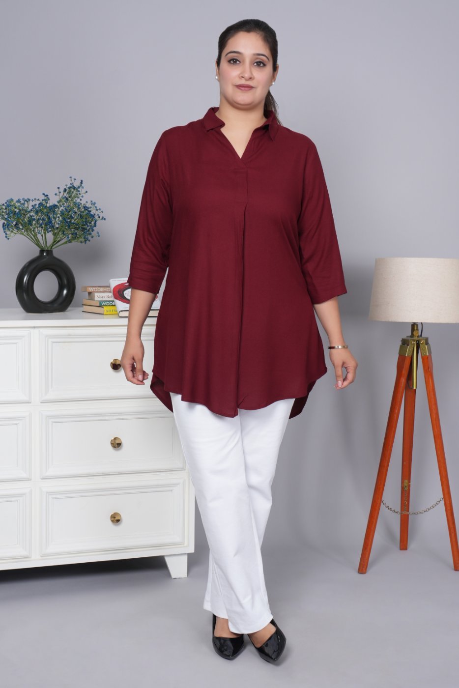 Dark maroon rayon flare top [ 100% Rayon, Liva Certified ] - Rayon flare top