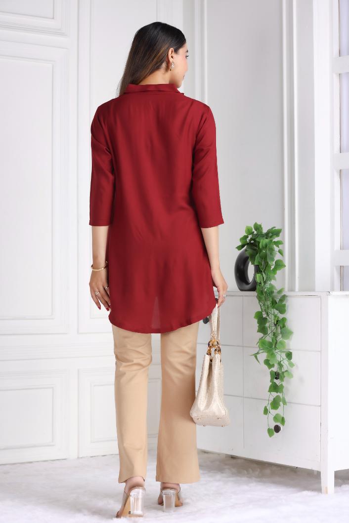 Dark maroon rayon flare top [ 100% Rayon, Liva Certified ] - Rayon flare top