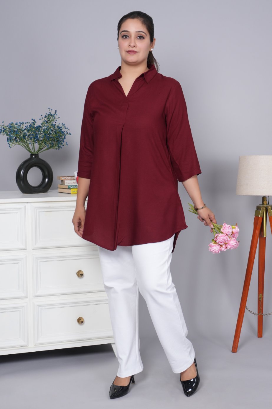 Dark maroon rayon flare top [ 100% Rayon, Liva Certified ] - Rayon flare top