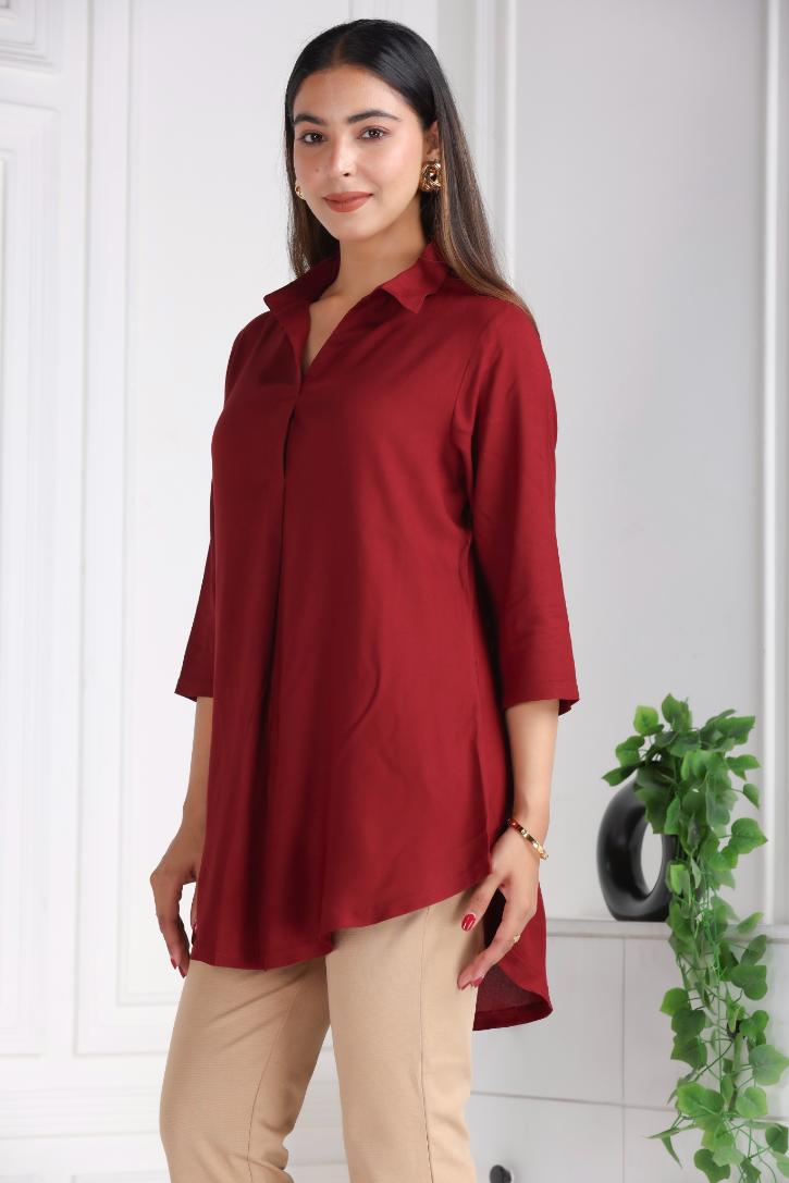 Dark maroon rayon flare top [ 100% Rayon, Liva Certified ] - Rayon flare top