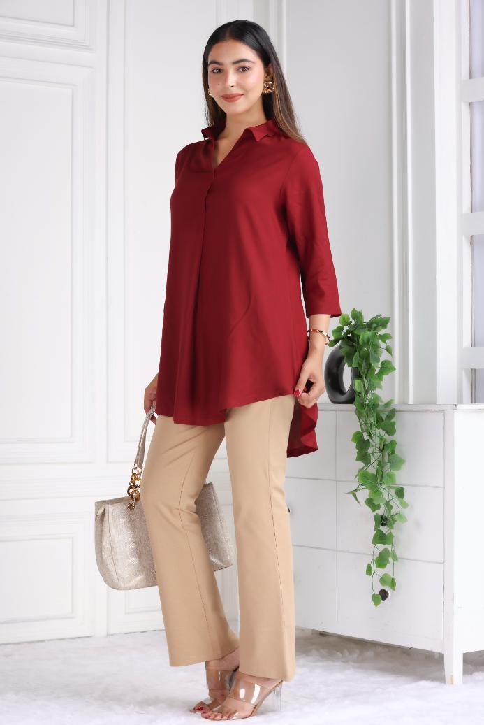 Dark maroon rayon flare top [ 100% Rayon, Liva Certified ] - Rayon flare top