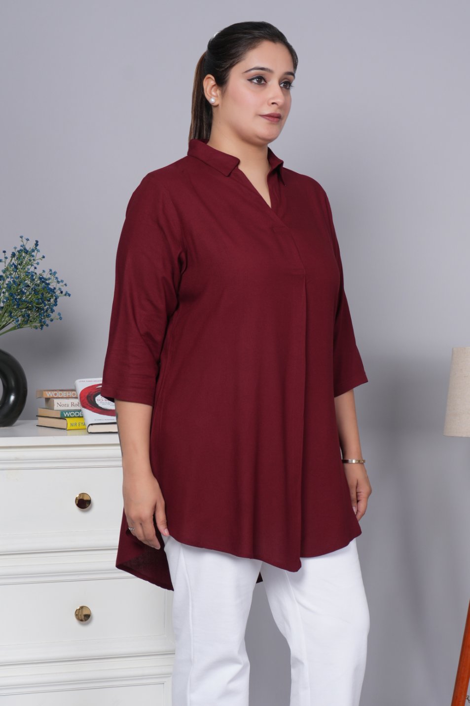 Dark maroon rayon flare top [ 100% Rayon, Liva Certified ] - Rayon flare top