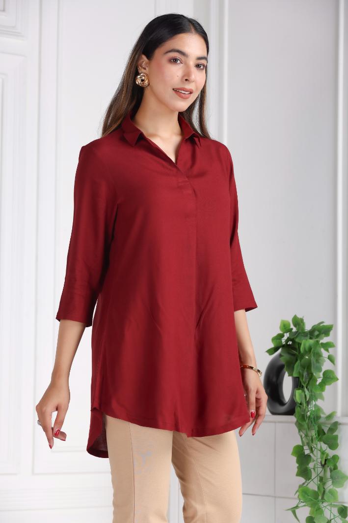 Dark maroon rayon flare top [ 100% Rayon, Liva Certified ] - Rayon flare top