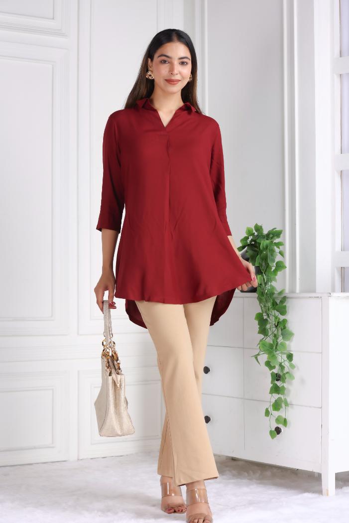 Dark maroon rayon flare top [ 100% Rayon, Liva Certified ] - Rayon flare top