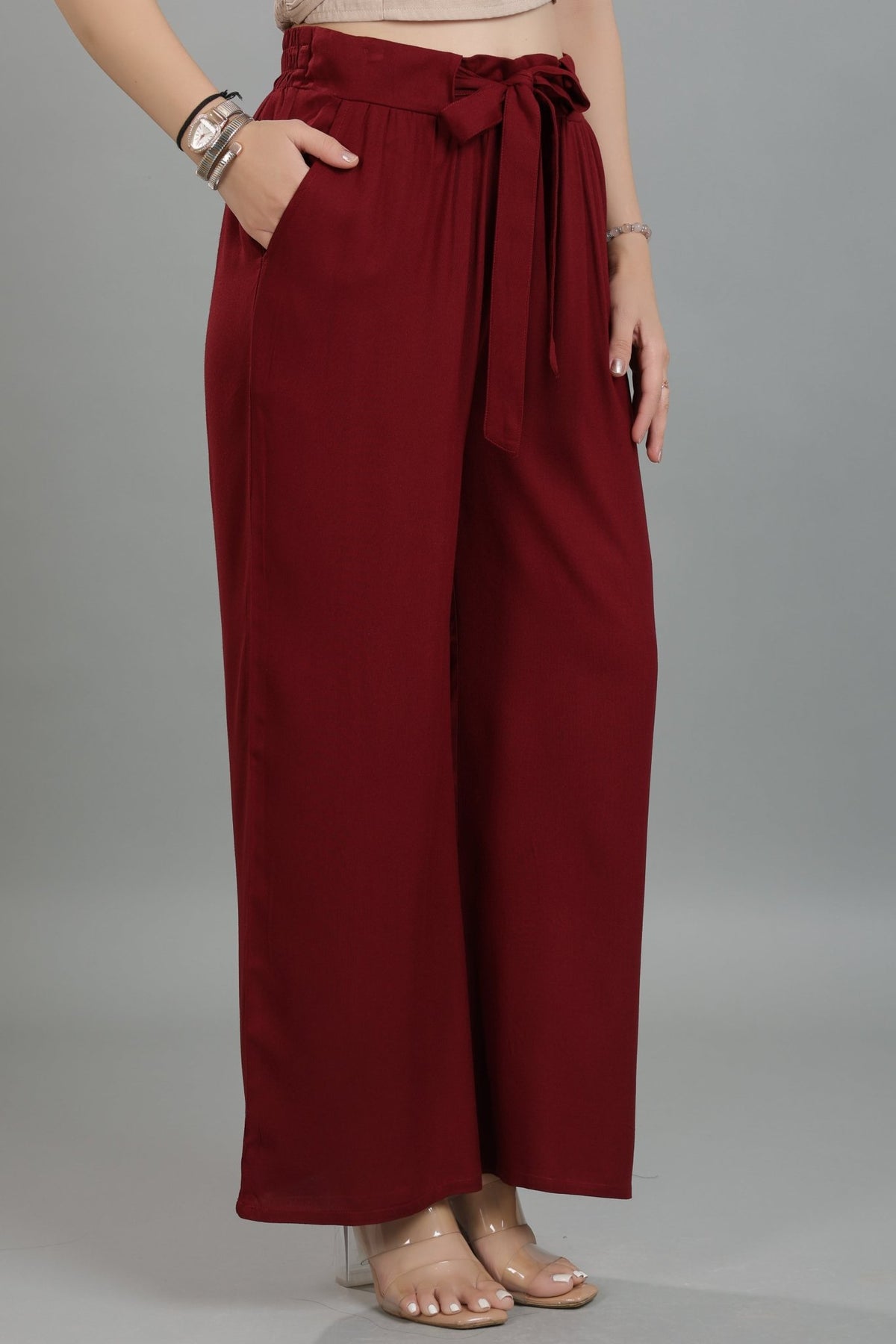 Dark maroon wide leg pant [ 100% Rayon, Liva Certified ] -Wide leg pant