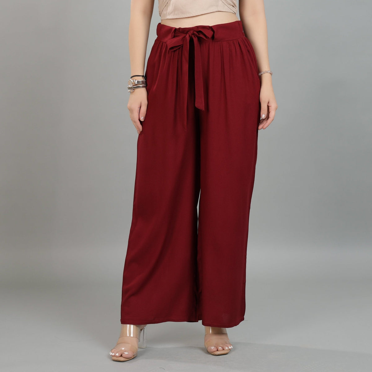 Dark maroon wide leg pant [ 100% Rayon, Liva Certified ] -Wide leg pant