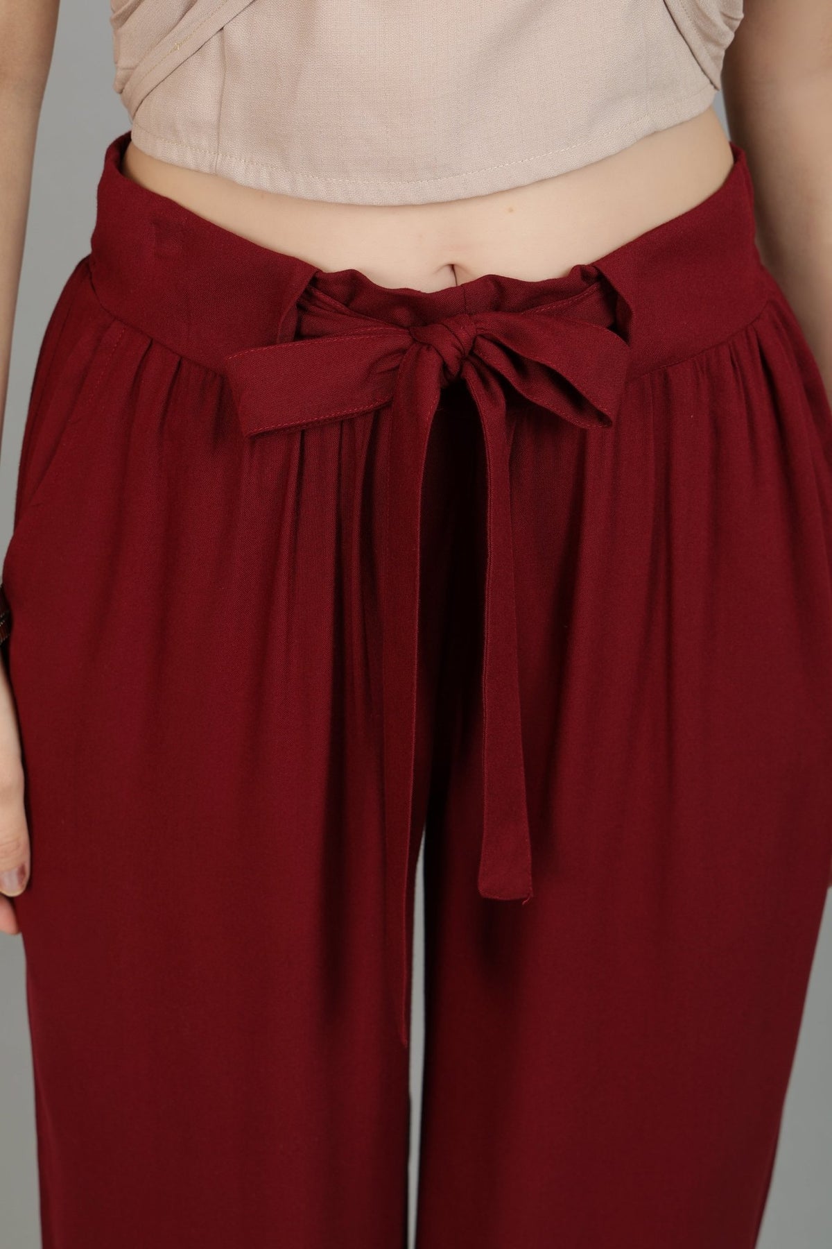 Dark maroon wide leg pant [ 100% Rayon, Liva Certified ] -Wide leg pant