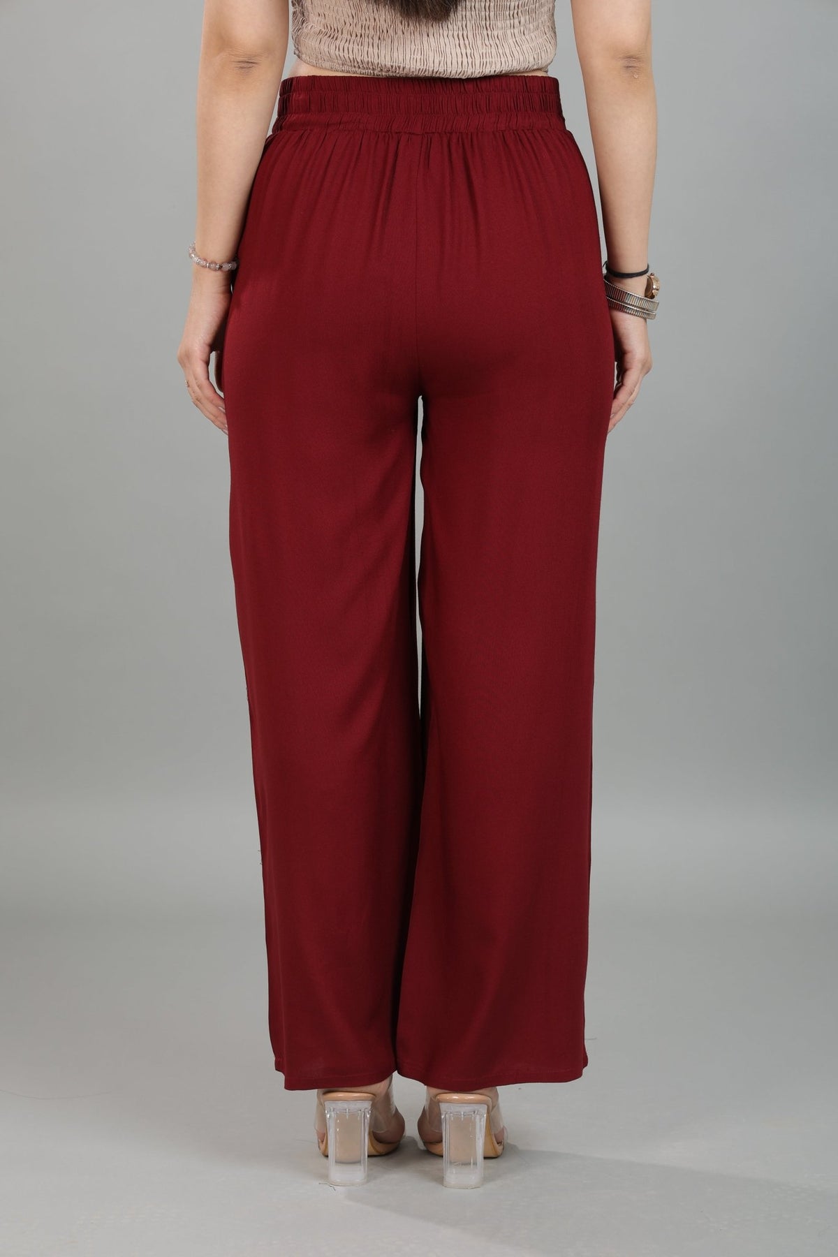 Dark maroon wide leg pant [ 100% Rayon, Liva Certified ] -Wide leg pant