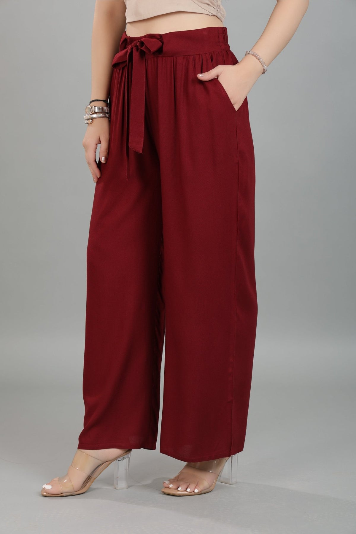 Dark maroon wide leg pant [ 100% Rayon, Liva Certified ] -Wide leg pant