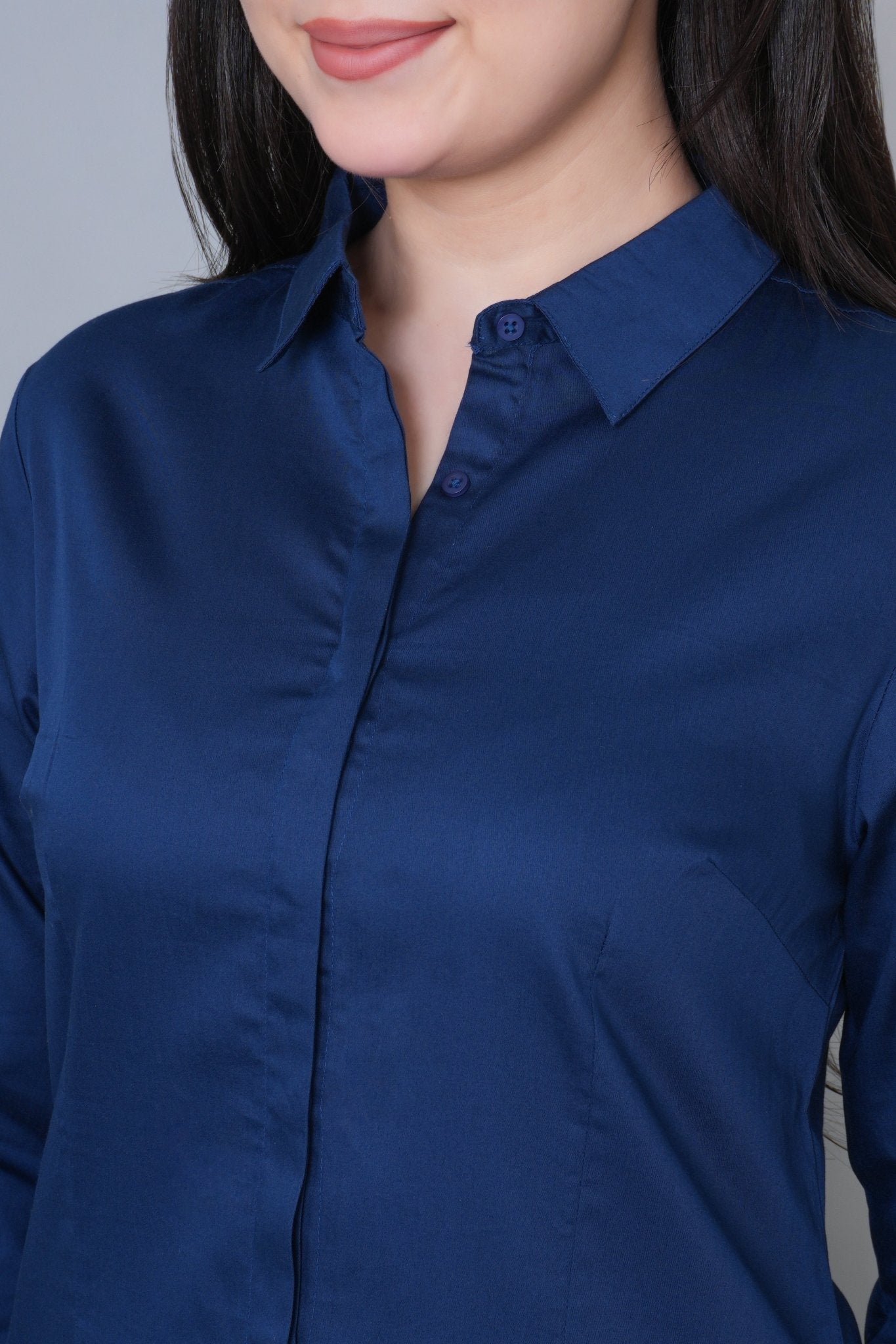 Dark navy cotton office placket shirt - Cotton office placket shirt