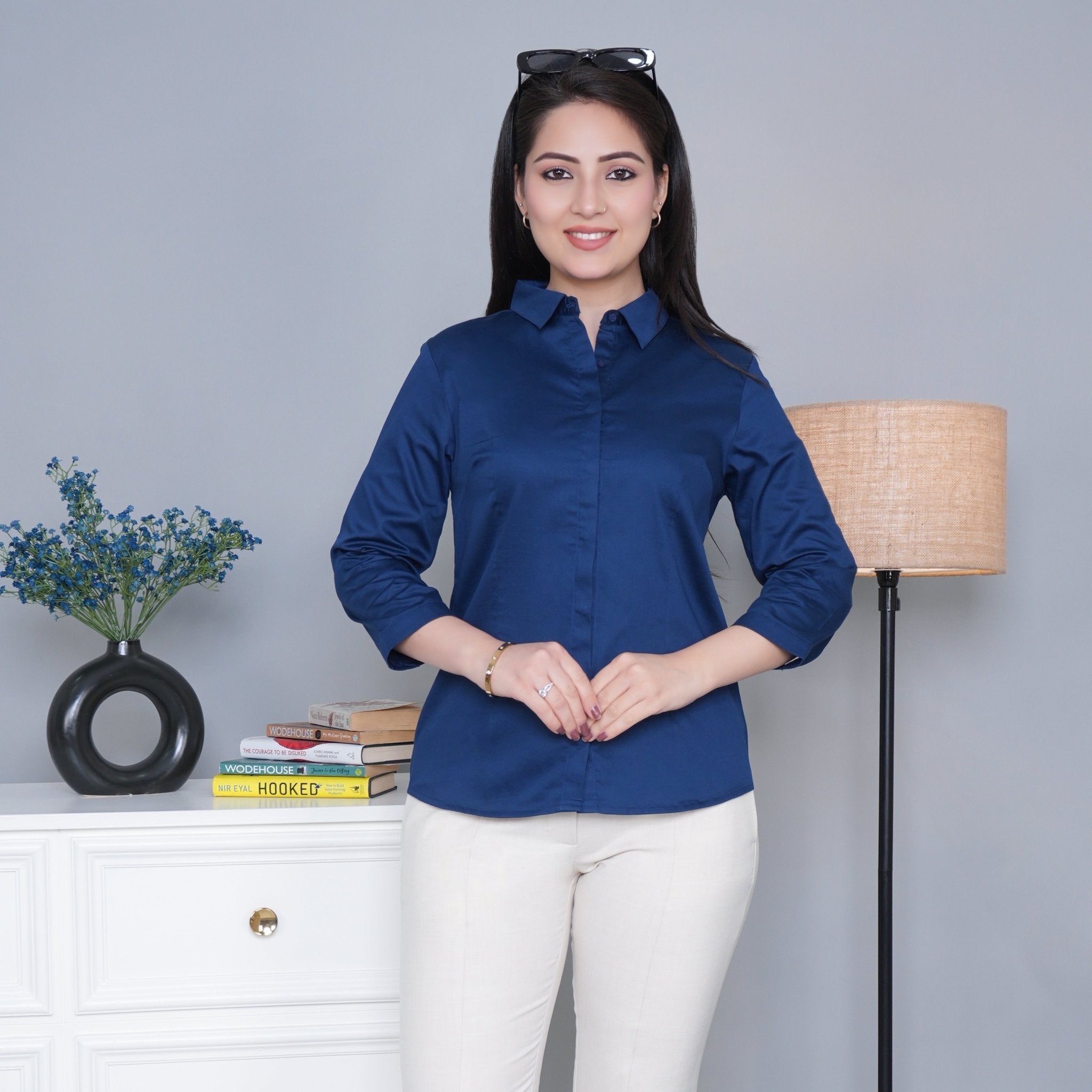 Dark navy cotton office placket shirt - Cotton office placket shirt