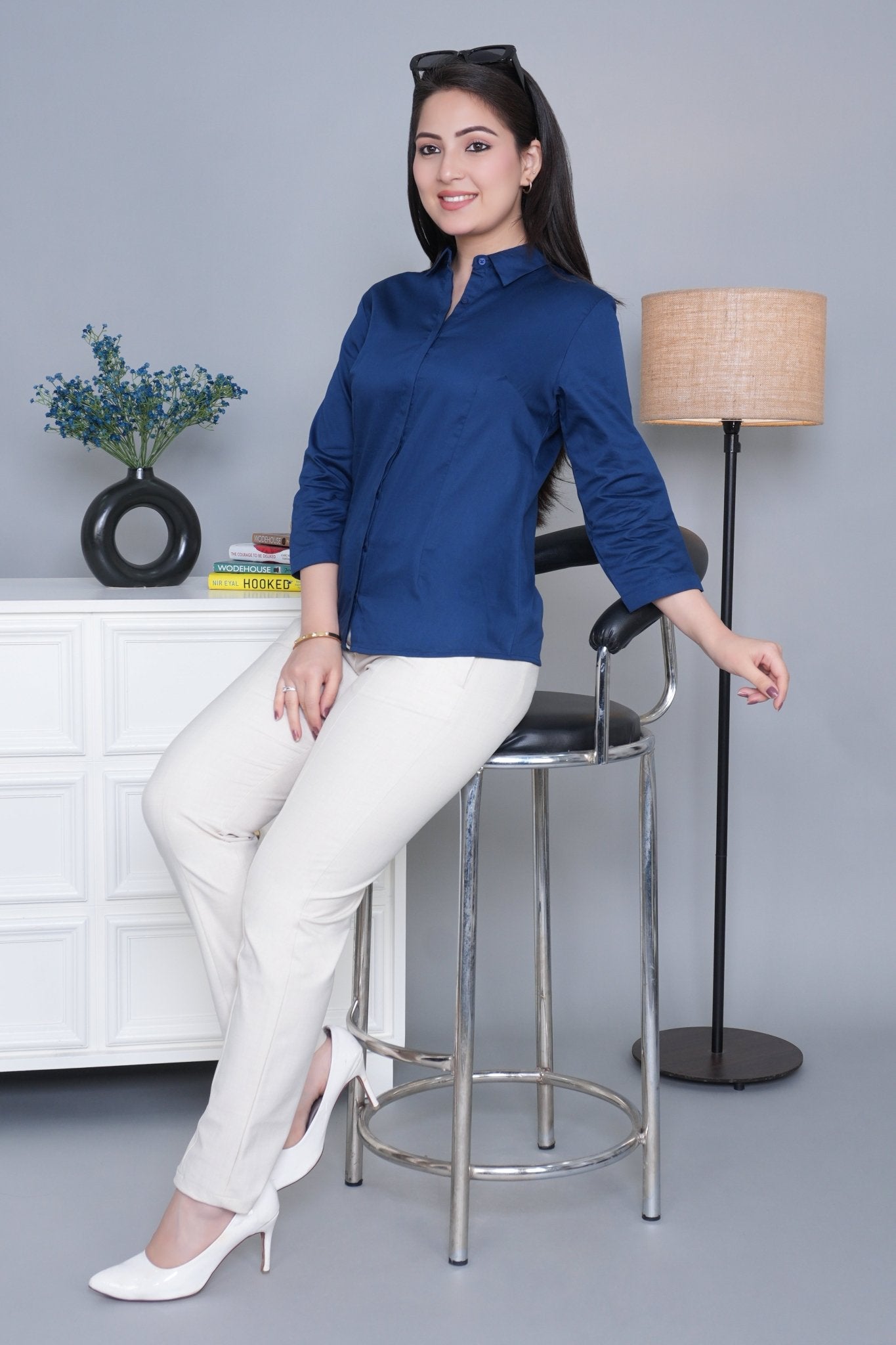 Dark navy cotton office placket shirt - Cotton office placket shirt