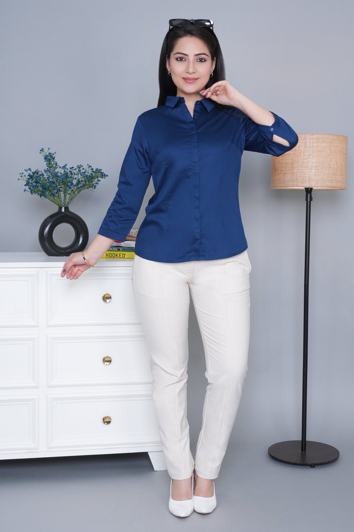 Dark navy cotton office placket shirt - Cotton office placket shirt