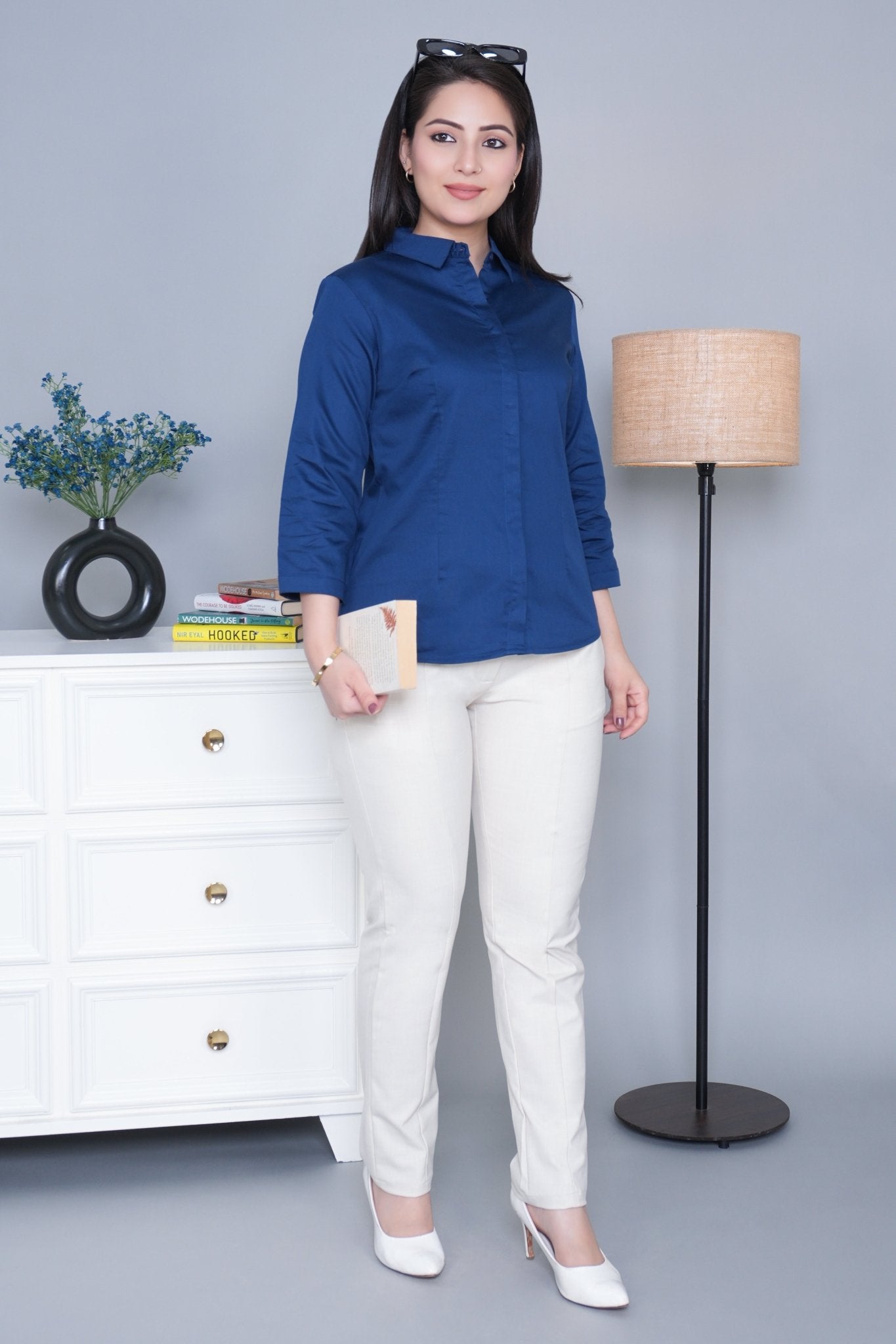 Dark navy cotton office placket shirt - Cotton office placket shirt
