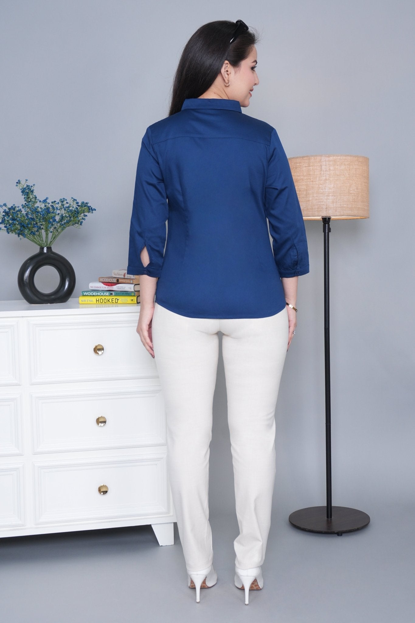 Dark navy cotton office placket shirt - Cotton office placket shirt