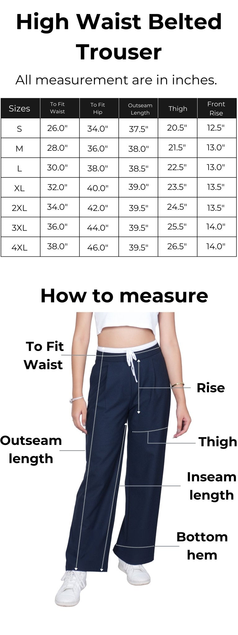 Dark navy high waist belted trouser with spandex - High waist belted trouser