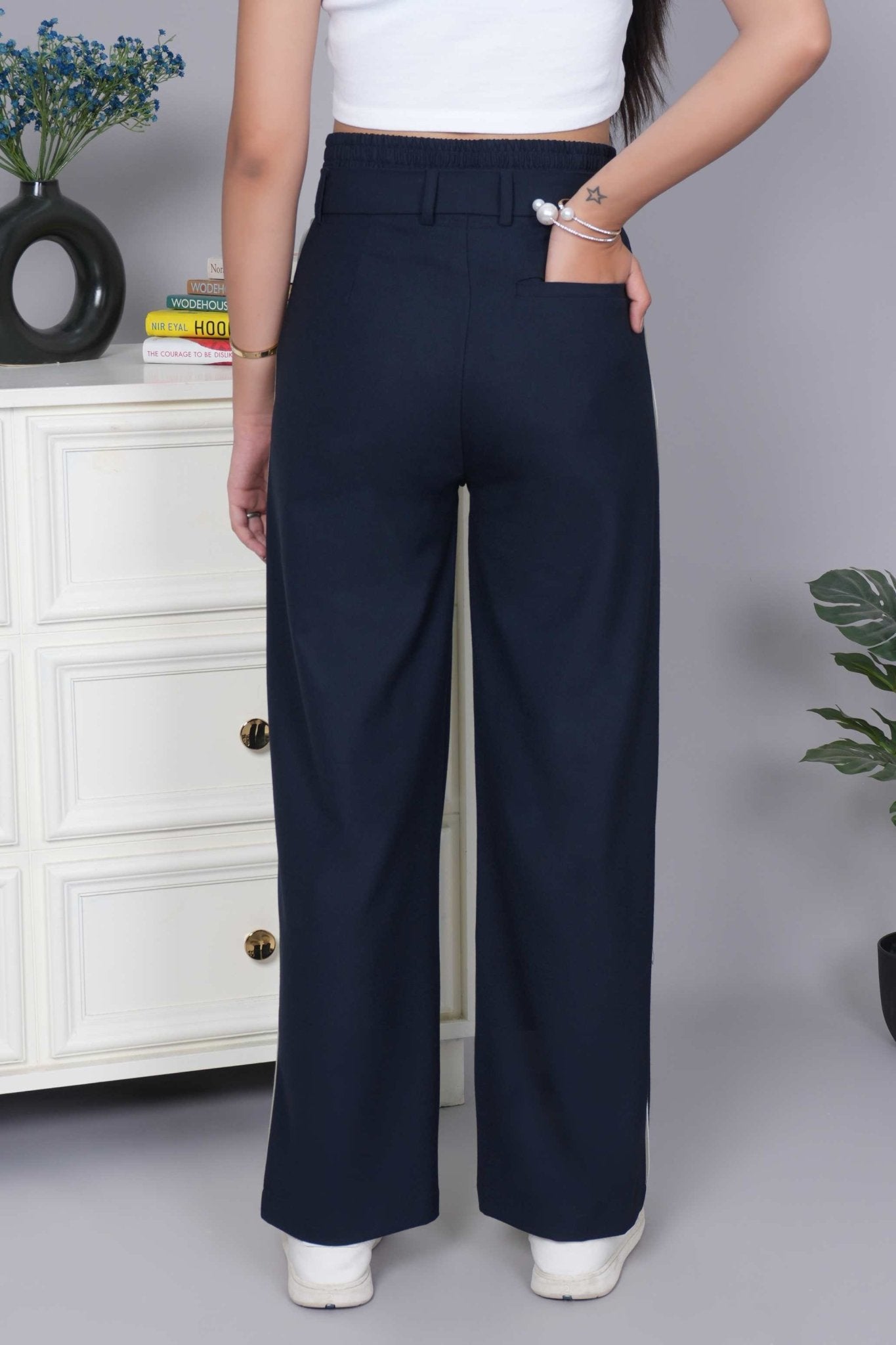 Dark navy high waist retro trouser with spandex - High waist retro trouser