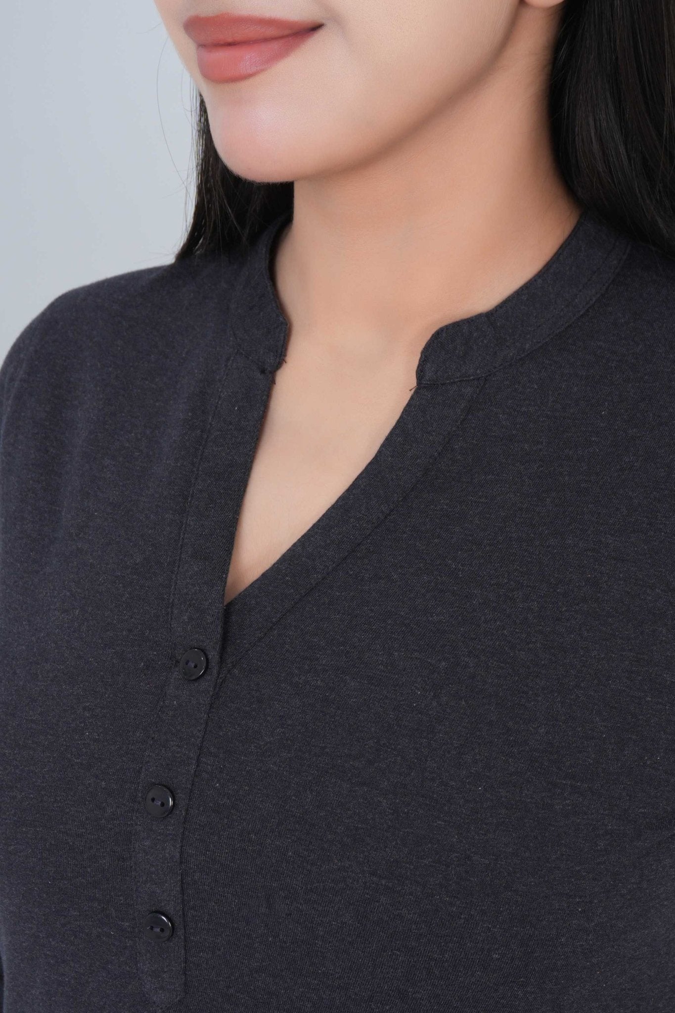 Dark navy melange cotton kurti tshirt with pockets - Kurti tshirt