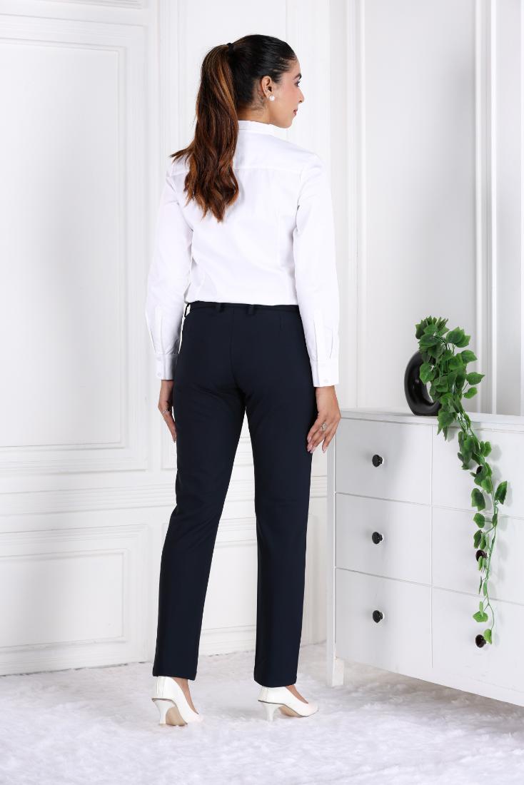 Dark navy woven formal pants with spandex [Straight fit] - Woven formal pants