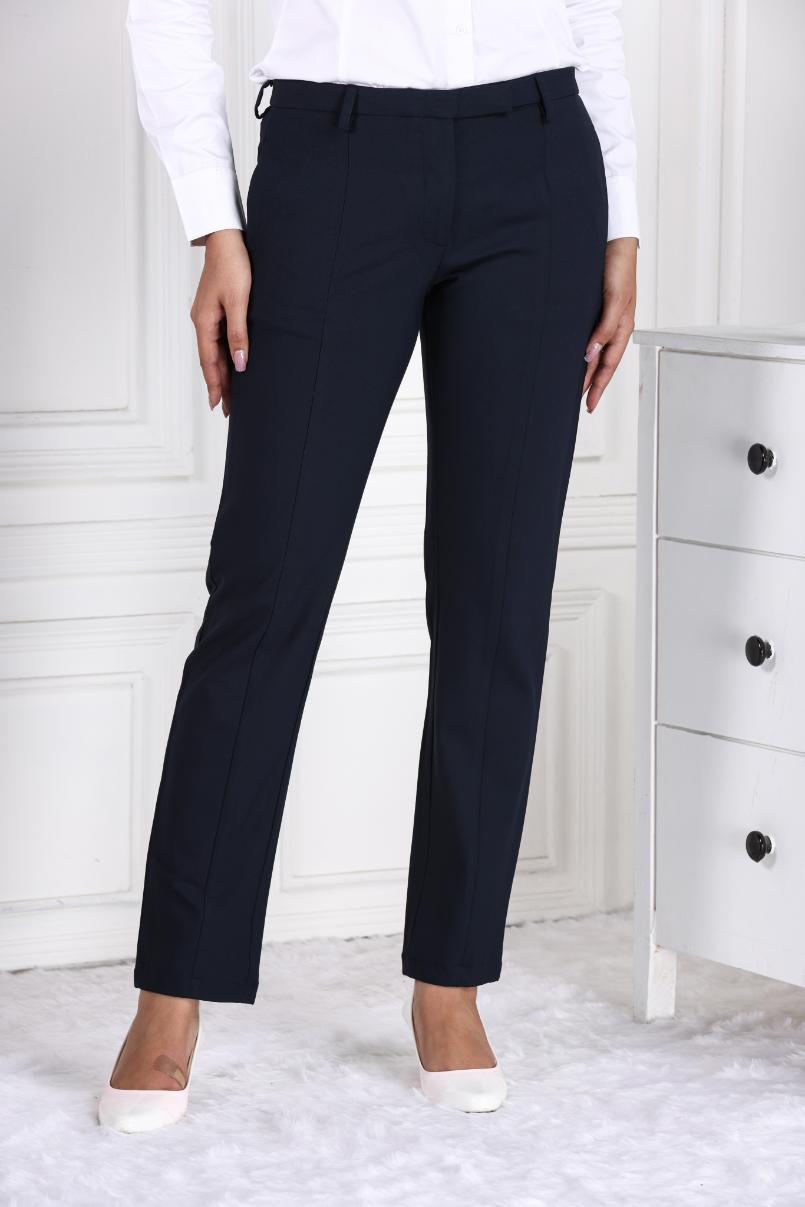 Dark navy woven formal pants with spandex [Straight fit] - Woven formal pants