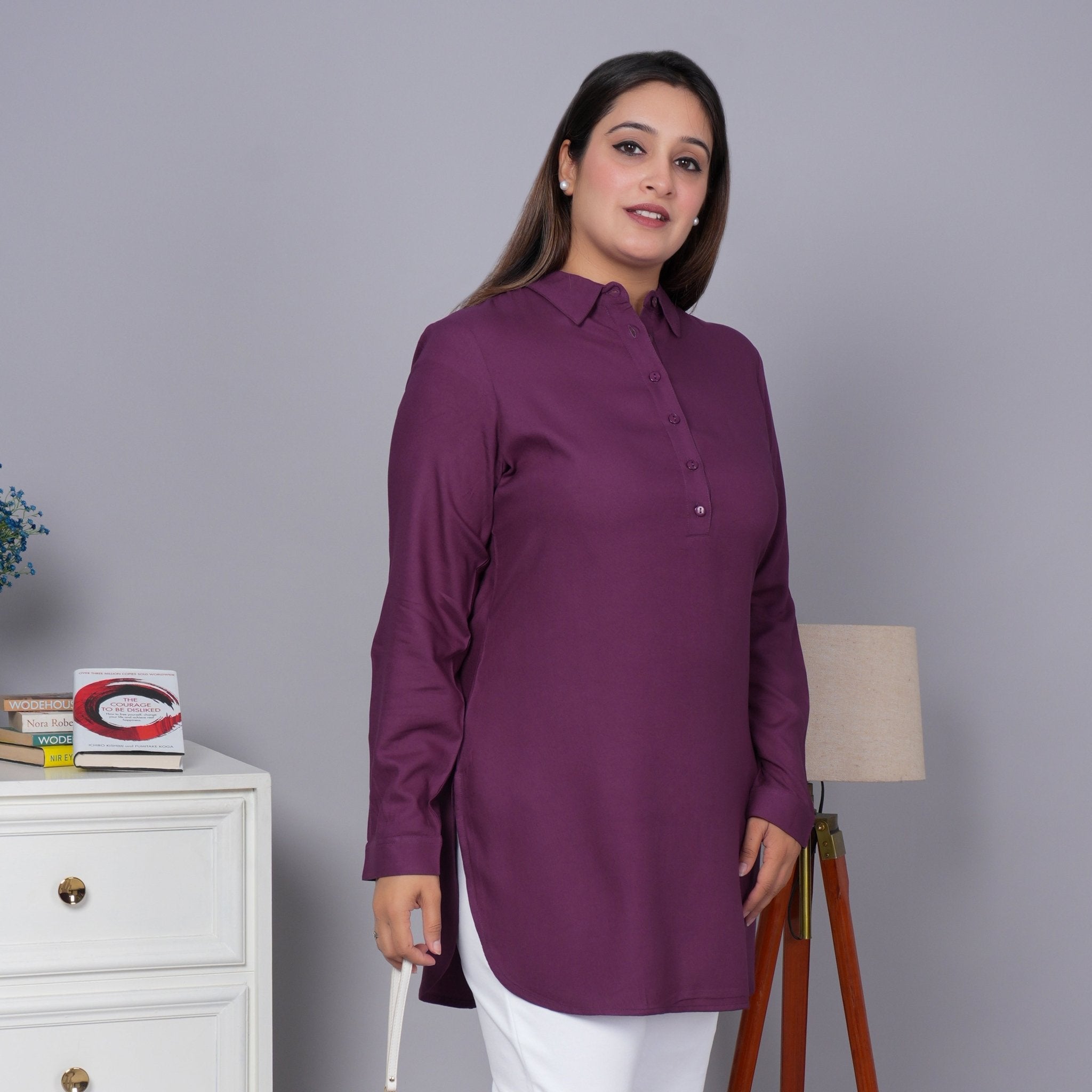 Dark purple longline shirt [ 100% Rayon, Liva Certified ] - Long line shirt