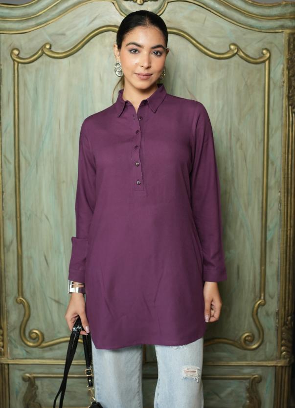 Dark purple longline shirt [ 100% Rayon, Liva Certified ] - Long line shirt