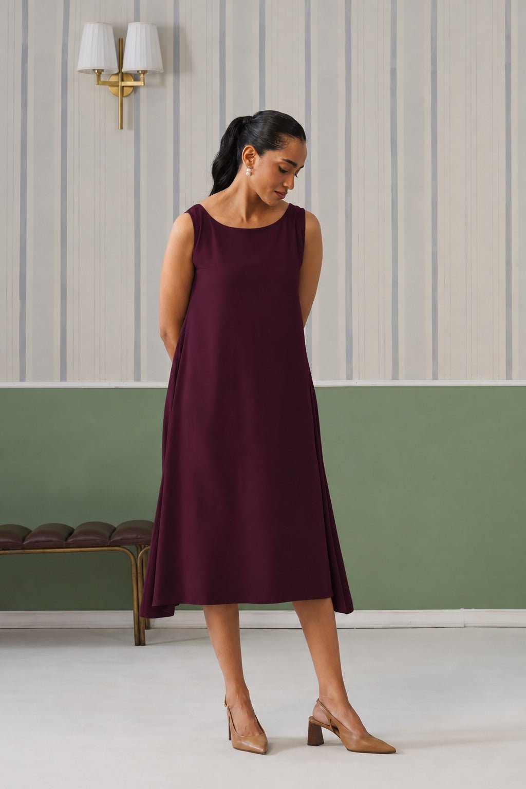 Dark purple rayon flare dress with pocket [ Premium 100% Rayon, Liva Certified ] -Rayon flare dress with pocket