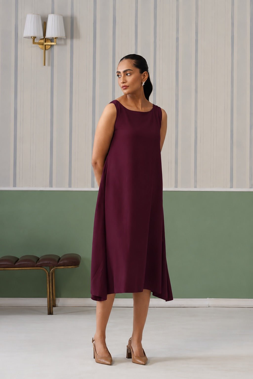Dark purple rayon flare dress with pocket [ Premium 100% Rayon, Liva Certified ] -Rayon flare dress with pocket