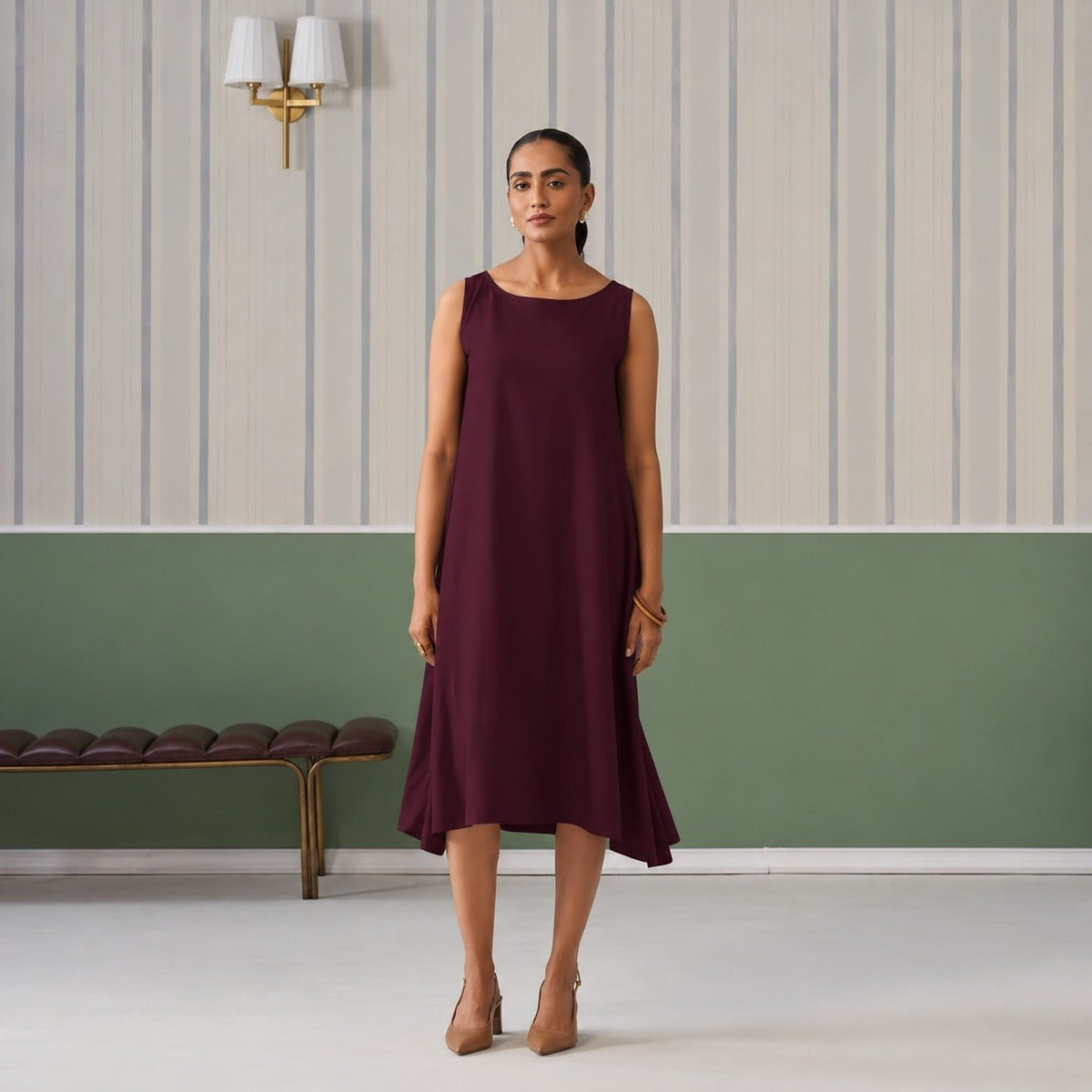 Dark purple rayon flare dress with pocket [ Premium 100% Rayon, Liva Certified ] -Rayon flare dress with pocket