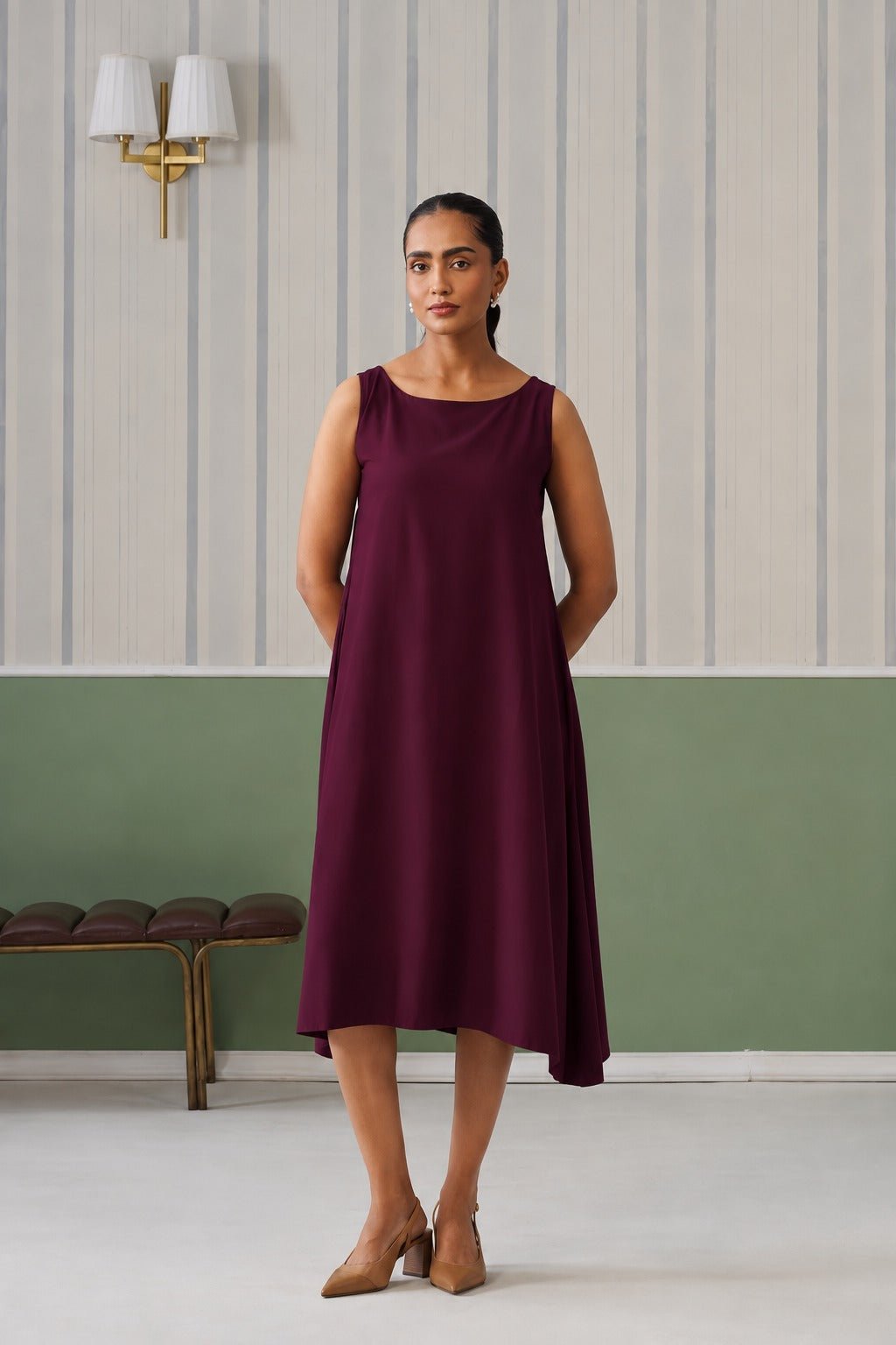 Dark purple rayon flare dress with pocket [ Premium 100% Rayon, Liva Certified ] -Rayon flare dress with pocket