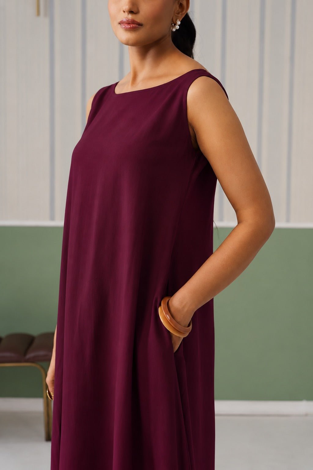 Dark purple rayon flare dress with pocket [ Premium 100% Rayon, Liva Certified ] -Rayon flare dress with pocket