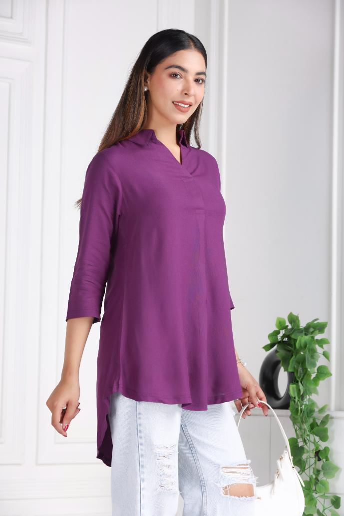 Dark purple rayon flare top [ 100% Rayon, Liva Certified ] - Rayon flare top