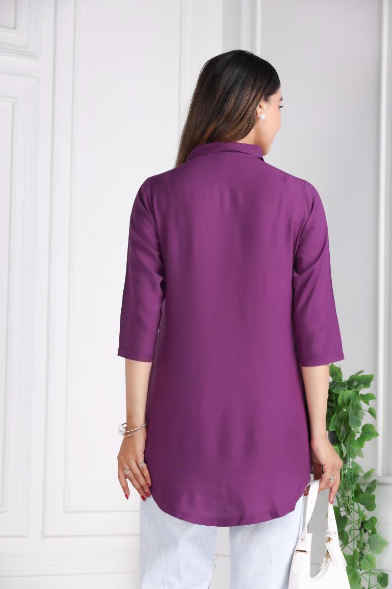 Dark purple rayon flare top [ 100% Rayon, Liva Certified ] - Rayon flare top