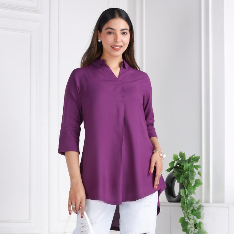 Dark purple rayon flare top [ 100% Rayon, Liva Certified ] - Rayon flare top