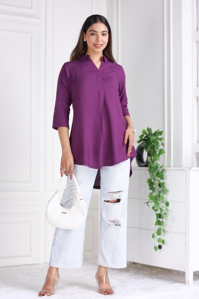 Dark purple rayon flare top [ 100% Rayon, Liva Certified ] - Rayon flare top