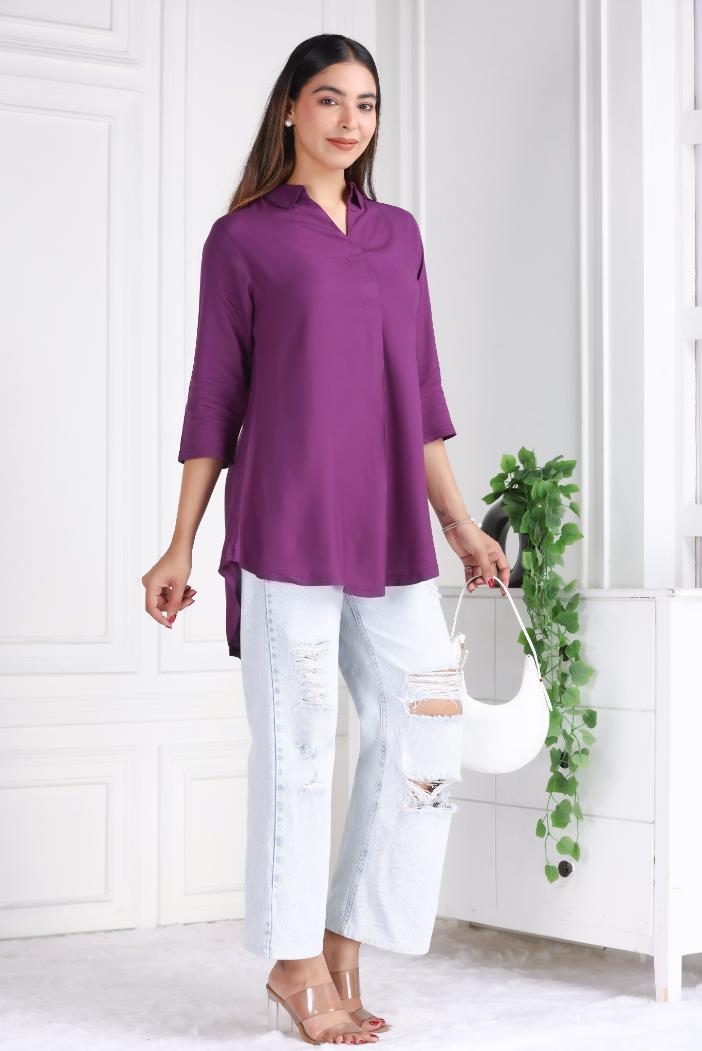 Dark purple rayon flare top [ 100% Rayon, Liva Certified ] - Rayon flare top