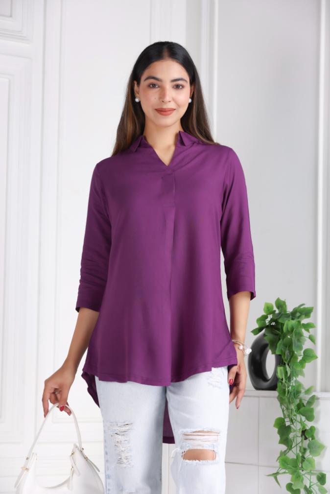 Dark purple rayon flare top [ 100% Rayon, Liva Certified ] - Rayon flare top