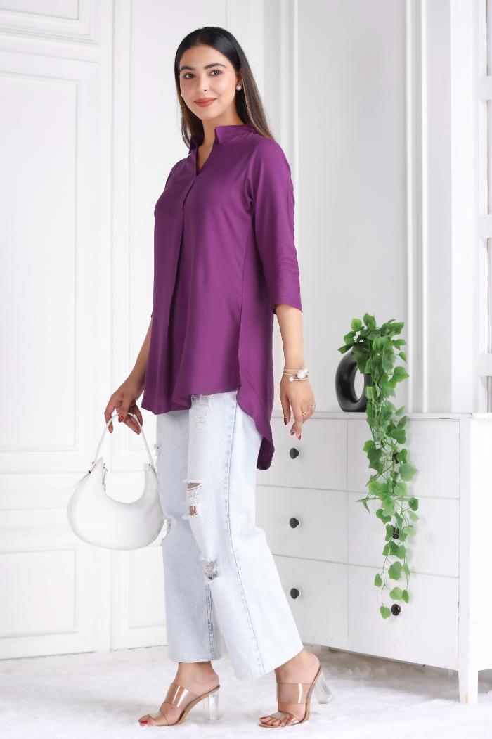 Dark purple rayon flare top [ 100% Rayon, Liva Certified ] - Rayon flare top