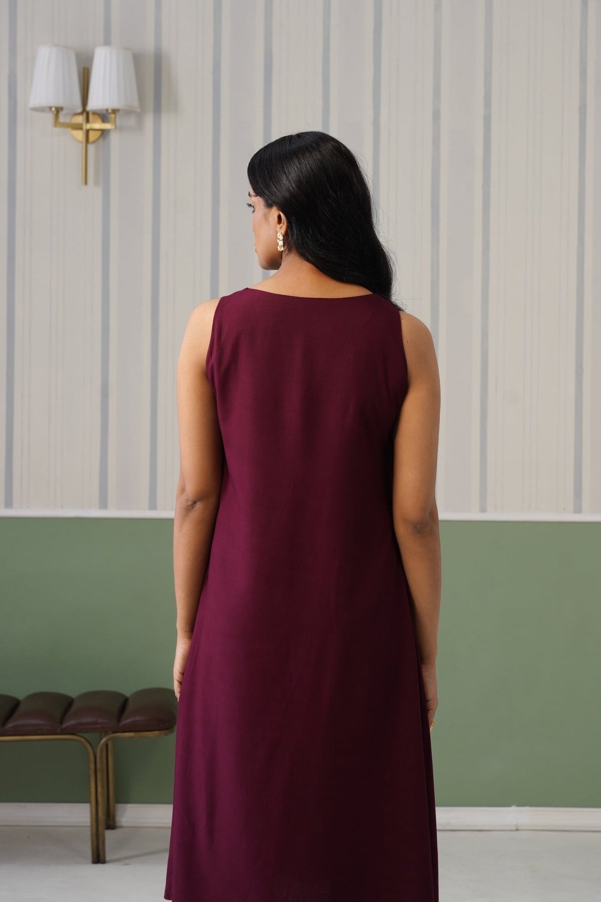 Dark purple rayon line dress with pocket [ Premium 100% Rayon, Liva Certified ] -Rayon line dress with pocket