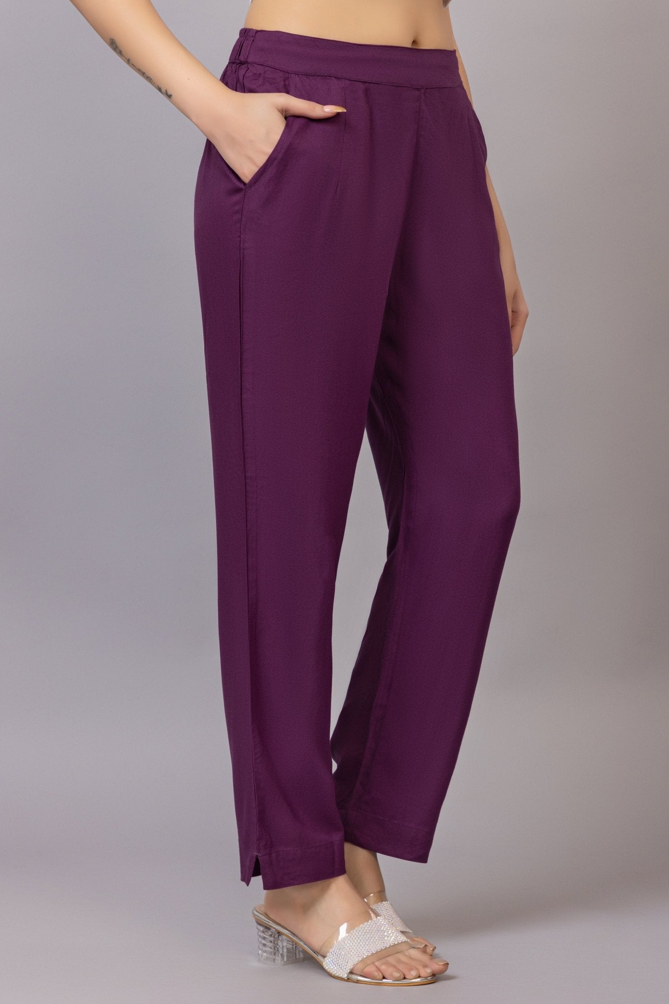 Dark purple rayon pant [ 100% Rayon, Liva Certified ] - Rayon pants