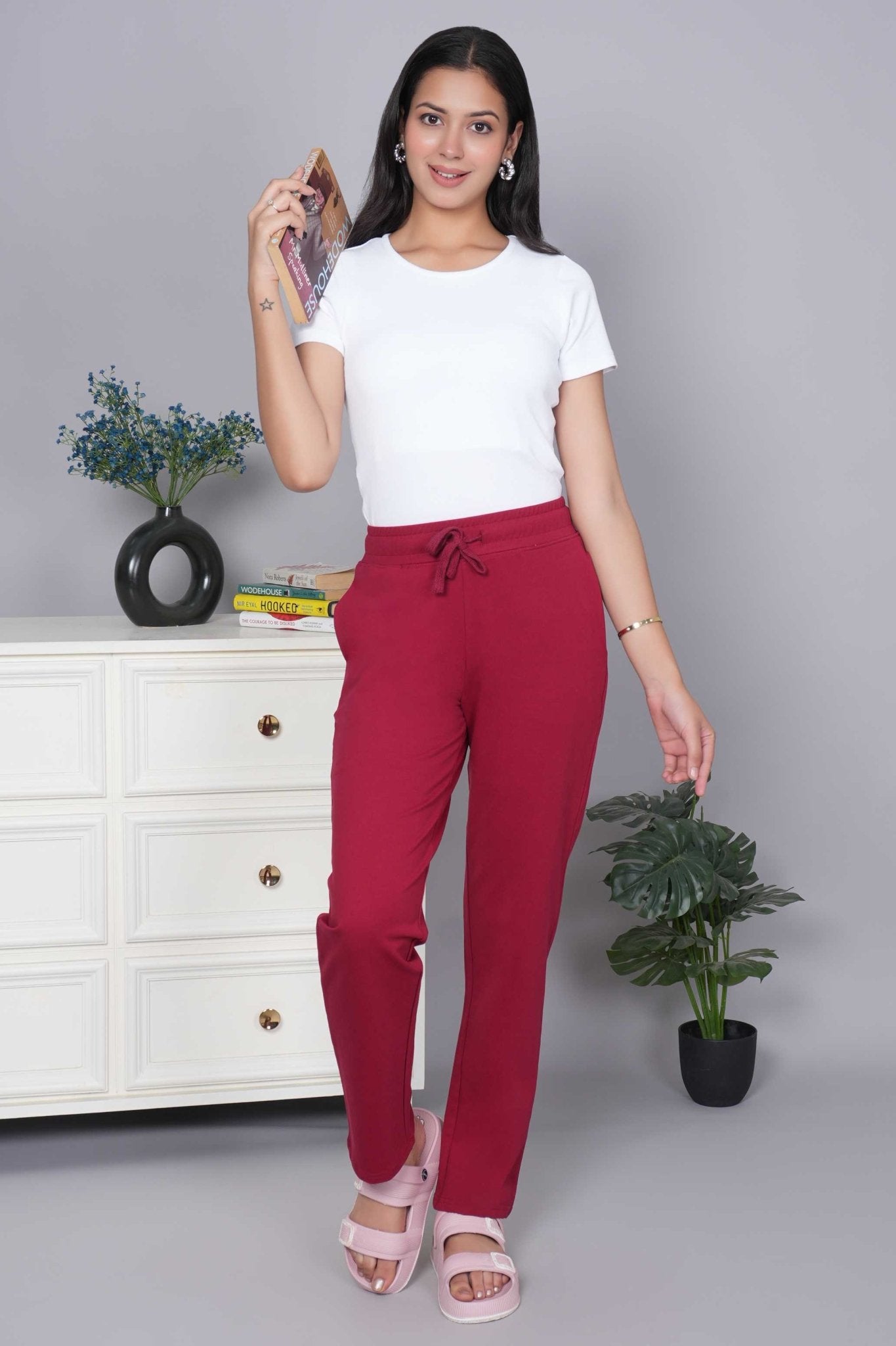 Dark rose all day home pants with extra comfort. [100% USA HQ Cotton Lycra] - All day home pant